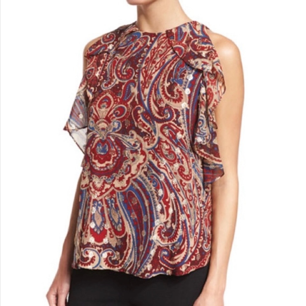 Haute Hippie Red and Blue Blouse Top